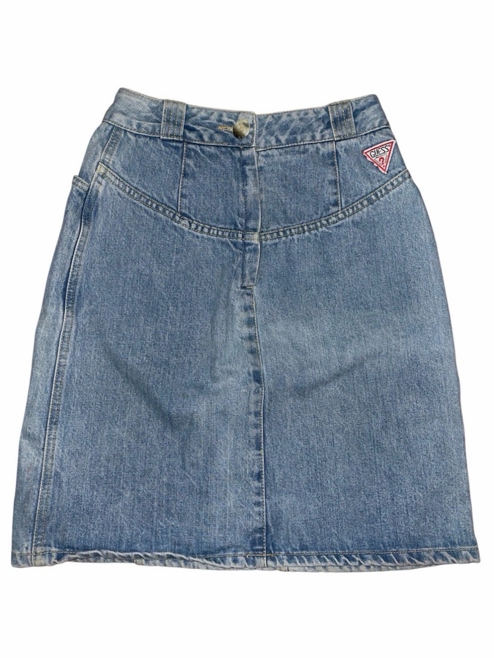 GUESS Light Blue Denim Midi Skirt with Logo Patch